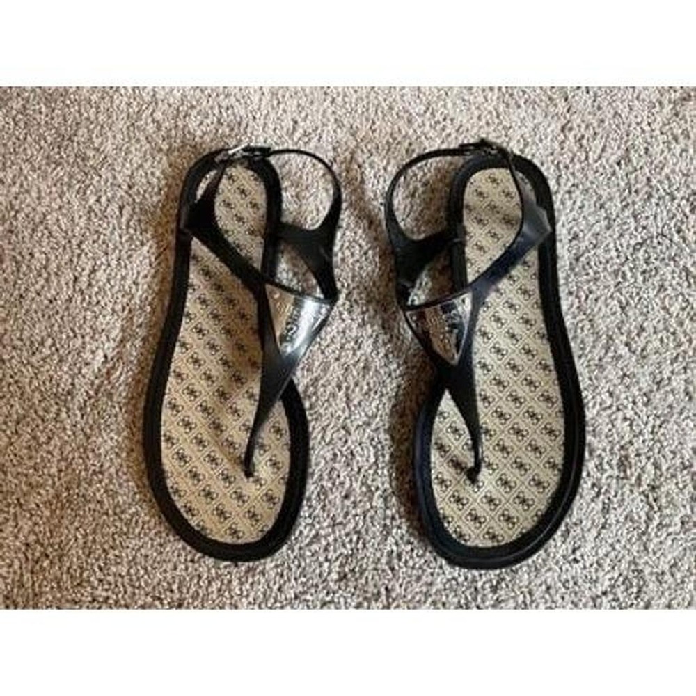 Guess Sandals Womens 10 Sandals Adjustable Black Jelly Flats T Strap Shoes Y2K